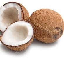 two coconuts, one split open