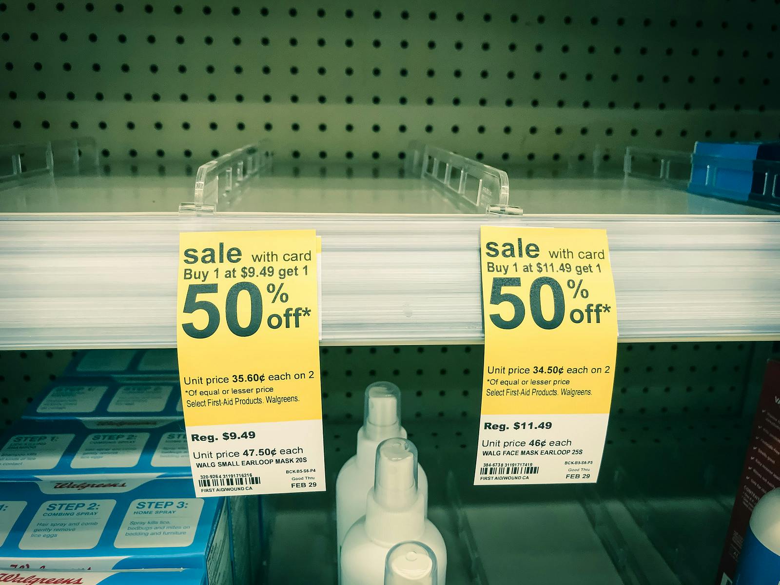Empty shelves at Walgreen pharmacy near Dallas, Texas during Wuhan 2019-nCoV outbreak
