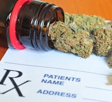 Photo of dry medical marijuana buds and a prescription pad