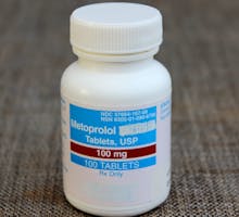 a bottle of Metoprolol tablets 100 mg