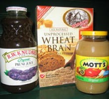 The ingredients for Power Pudding: prune juice, apple sauce and wheat bran.