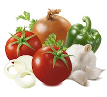 tomatoes, peppers, onions and garlic