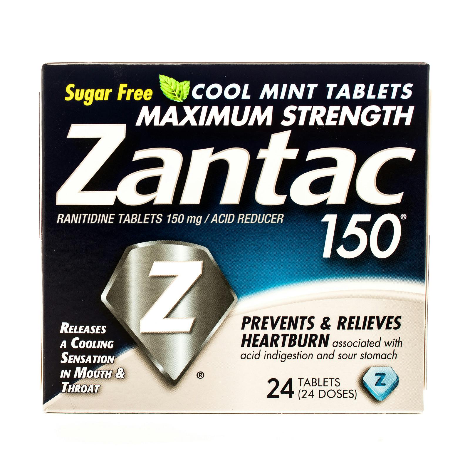 Winneconne WI -25 Sept 2015: Box of Zantac anti acid indigestion medicine.
