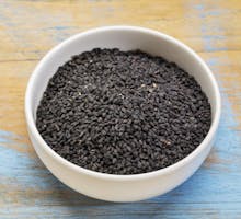 black cumin seeds (Nigella sativa) in white ceramic bowl