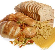 a selection of different pastas and breads