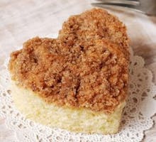 heart shaped cake topped with cinnamon streusel