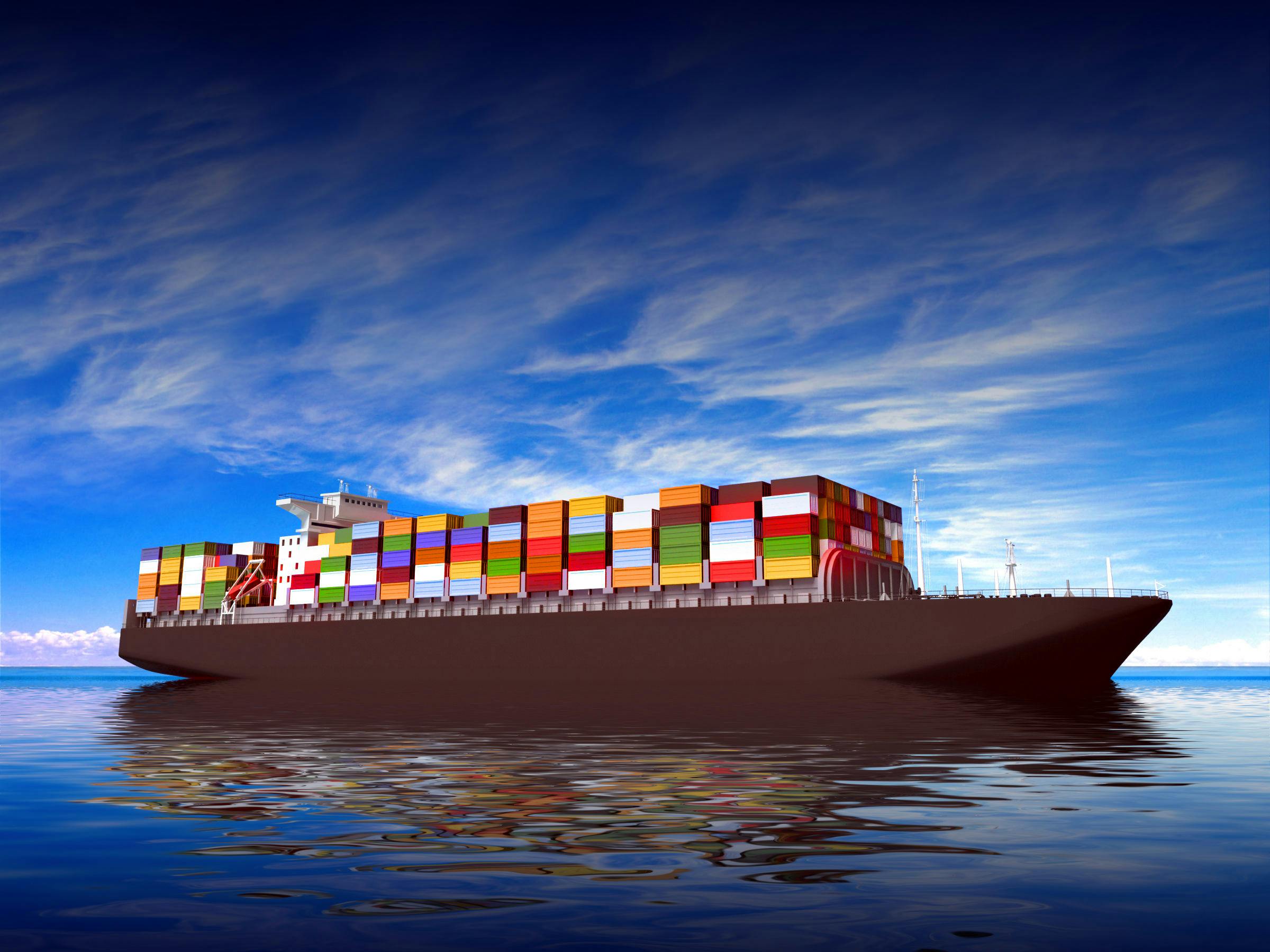 Large container ship Against a beautiful sea landscape
