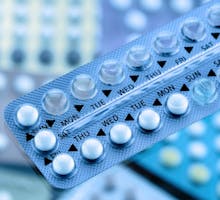 Oral contraceptive pills on pharmacy counter