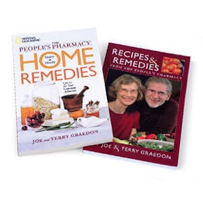 Two books from the People's Pharmacy: Quick and Handy Home Remedies + Recipes and Remedies.