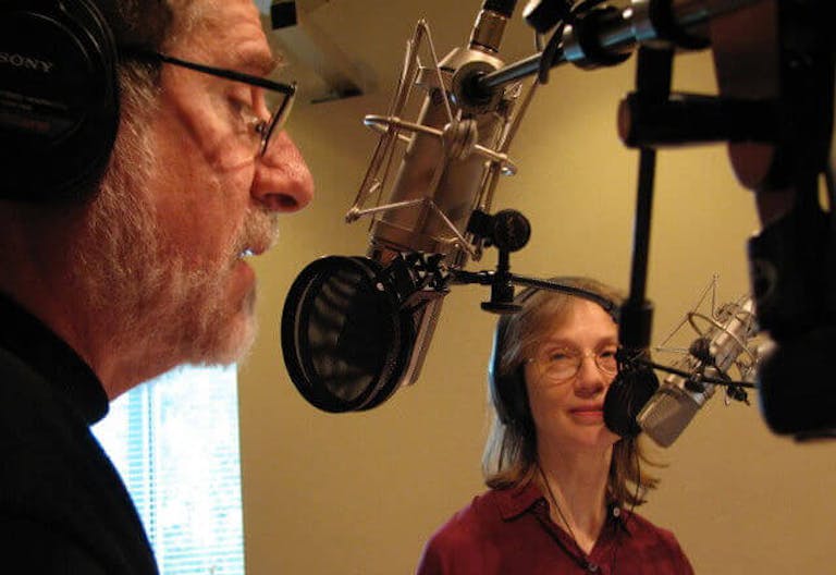 Joe and Terry Graedon recording the radio show "The People's Pharmacy."
